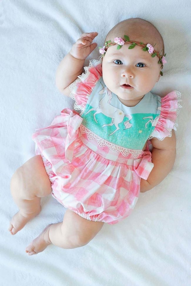 bubble romper sundress snaps 6-9 months Baby Pink Ruffles