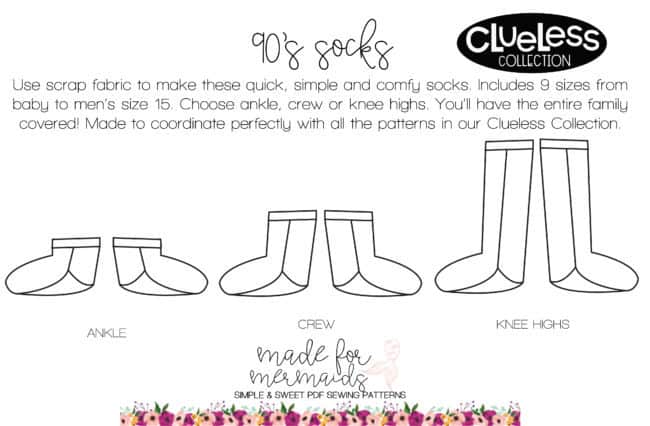 90's Sock Pattern- Ankle, Crew & Knee Highs
