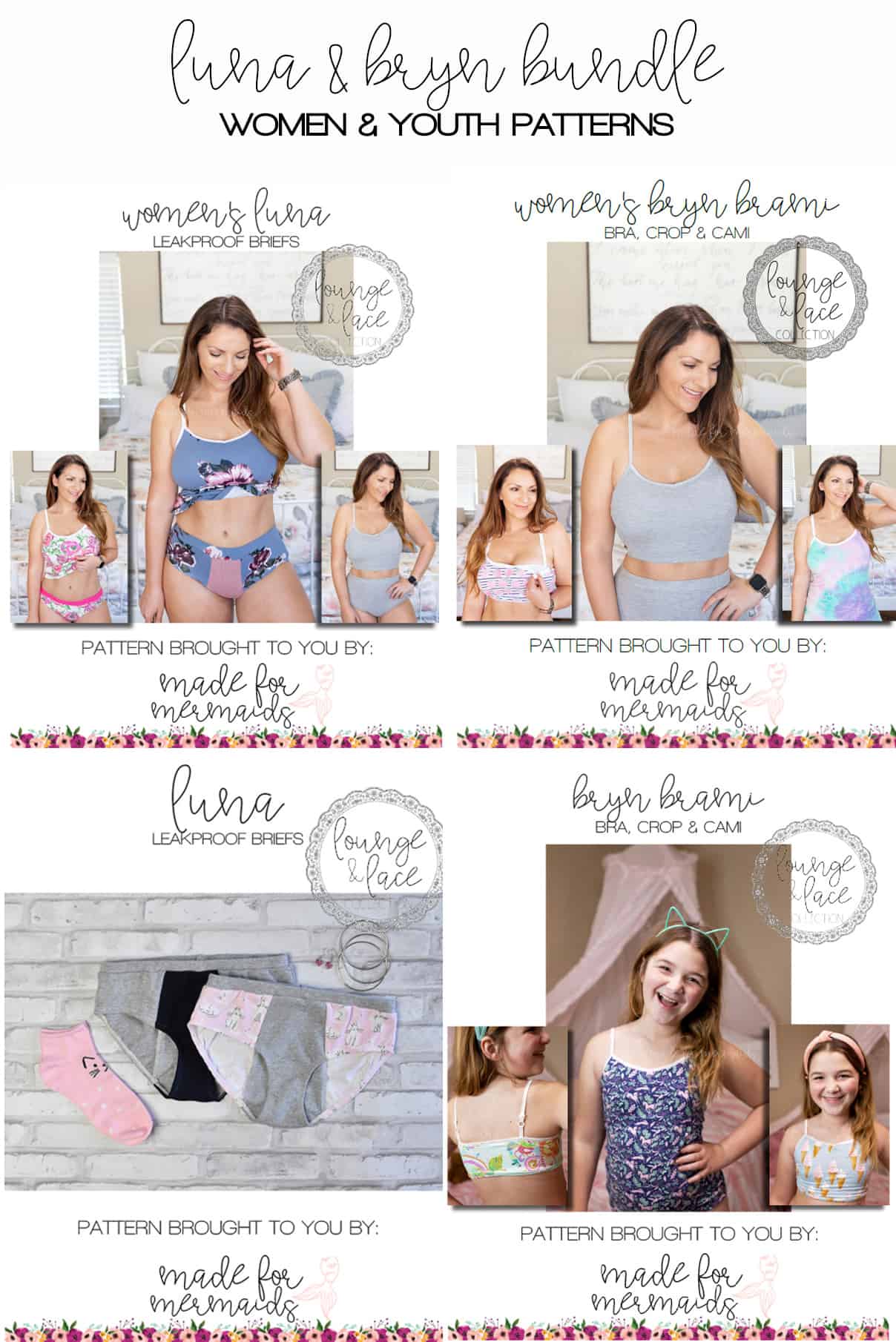 Lounge & Lace Collection- 4 PATTERN BUNDLE- Women's & Youth Luna and Bryn  Patterns