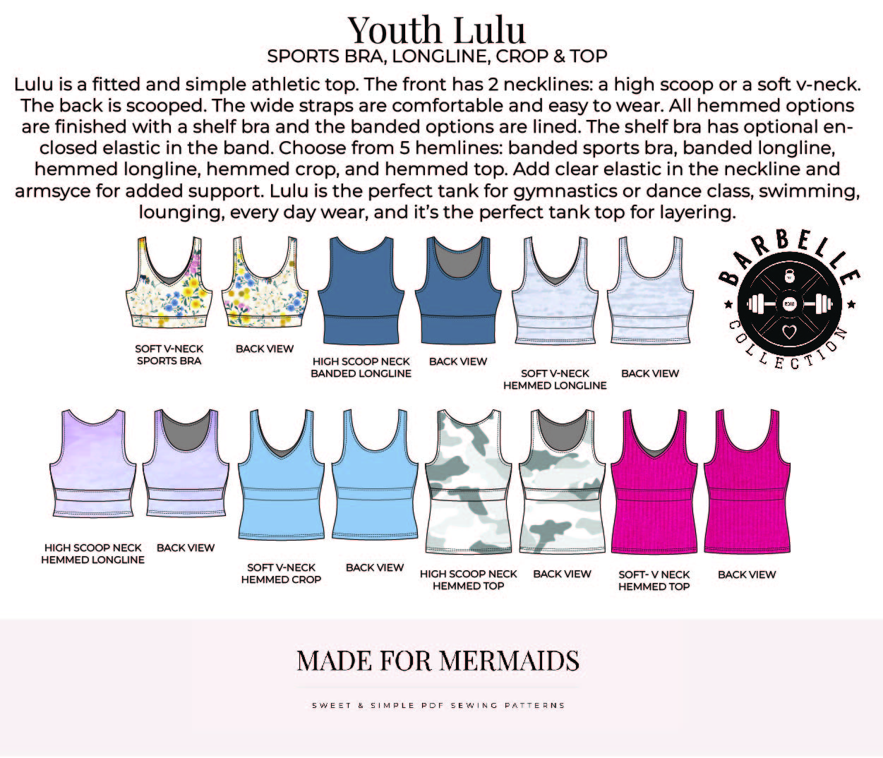 Barbelle Collection: Youth Lulu Sports Bra, Longline, Crop & Top